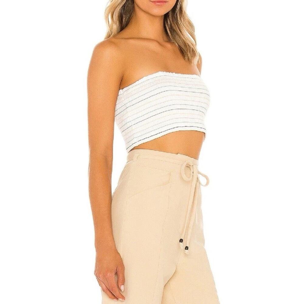 MSRP $58 BCBGeneration Revolve Knit Smocked Tube Top White Size Medium Bcbg